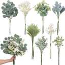 FOTEEWL 75 Pcs Artificial Greenery Stems Box Set,with 8 Kinds of Faux Plants and Fake Flowers for DIY Bridal Bouquets Wedding Floral Arrangement Table Centerpieces Decoration (Sage Green)