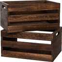 Rustic Vintage Brown Wooden Storage Crates Set, 2 Pack , 16.5 X 12 X 8.3''wood crate boxHandmade Farmhouse Decorative Crate with Handles for Books, Clothes Storage & Display