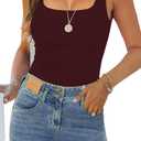 Womens Tank Tops Dressy Summer Sleeveless Shirts Sexy Square Neck Double Lined Fitted Tops T Shirts Blouses