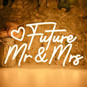SYLHOME Future Mr & Mrs Led Neon Light Sign Wedding Wall Decor Sign Banner Engagement Party Bridal Shower Light Up Sign Backdrop Gifts 15.75" X 9.25" USB Warm