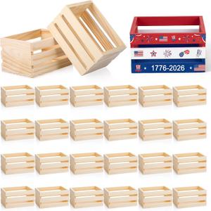 Roowest 24 Pcs 6.5'' Small Wooden Crates for Graduation Crafts Unfinished Wood Crate Basket for Display Home Bathroom Arts Milk Wine Towel Toys