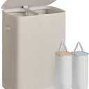 SONGMICS Laundry Hamper with Lid and Pedal, 160L Laundry Basket，2 Sections, 22 x 18.5 x 29.5 inches