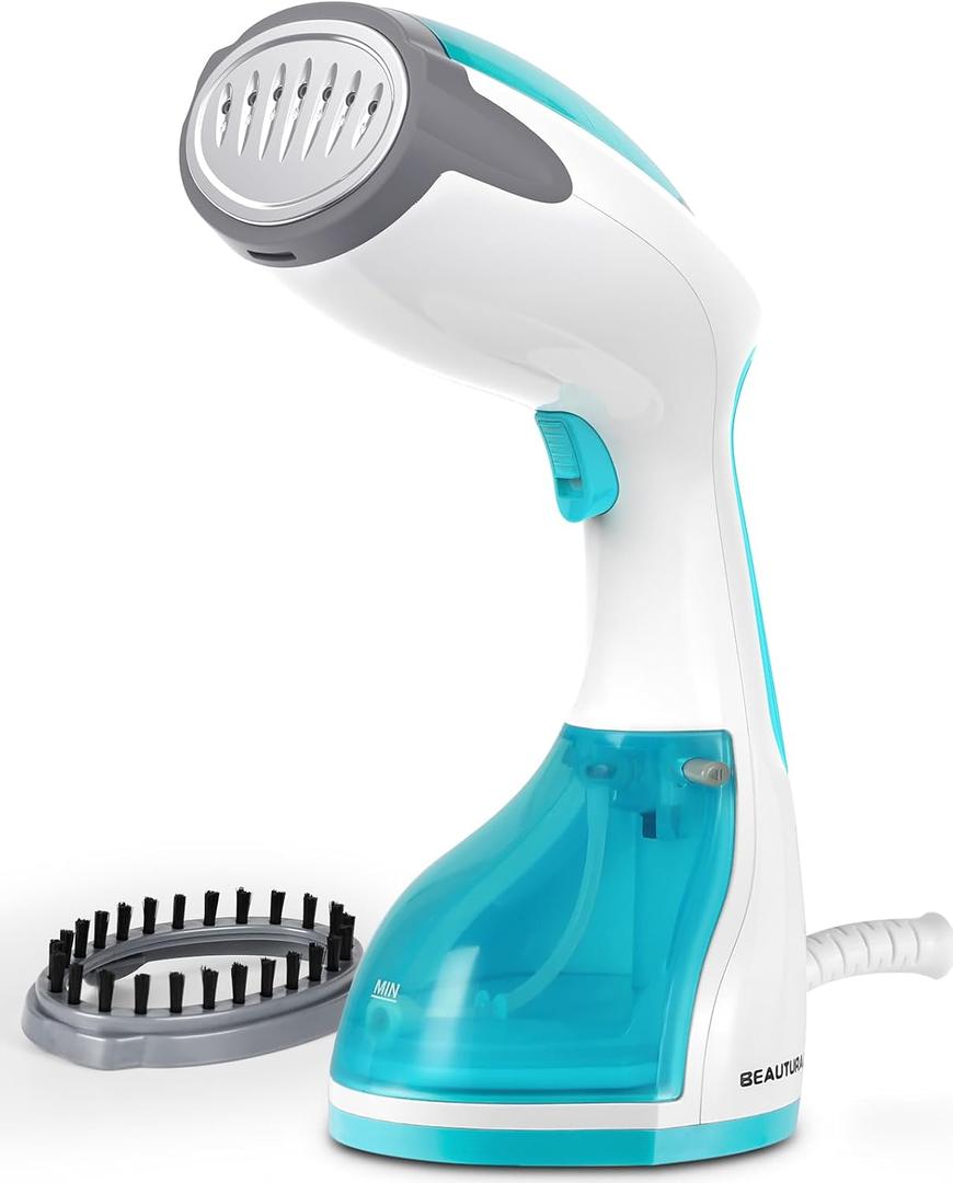 BEAUTURAL Steamer for Clothes, Portable Handheld Garment Fabric Wrinkles Remover, 30-Second Fast Heat-up, Auto-Off, Large Detachable Water Tank (Aqua)
