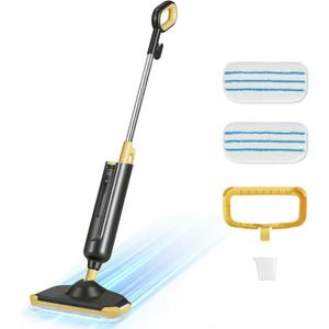 Sweetcrispy Steam Mop for Floor Cleaning,Lightweight Floor Steamer Cleaner for Hardwood/Tile/Laminate Floors Carpet, 2 Washable Pad, Black and Yellow (43.08*7.83*11.05inch 2025 New Model)