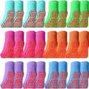 Geyoga 12 Pairs Non Slip Socks Ankle Grip Anti Skid Socks for Boys Toddlers Girl (5-11 Years, Bright Color)