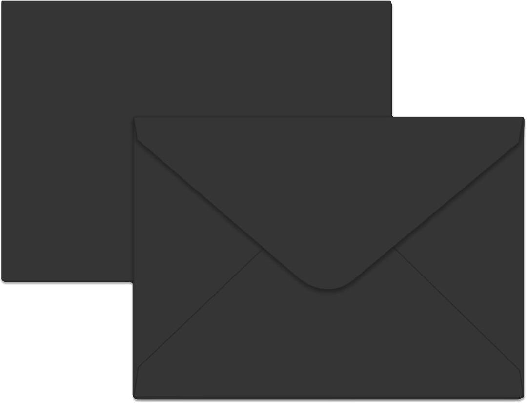 A7 Envelopes 100 Pack Black Envelopes 5x7 V Flap Invitation Envelopes, Perfect for 5x7 Photo,5X7 Cards, Invitation, Wedding, Announcements, Baby Shower-5.25" x 7.25" (Black)