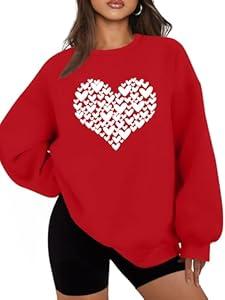 hohololo Valentines Sweatshirt Women Oversized Love Heart Shirt Pullover Valentine's Long Sleeve Tops M