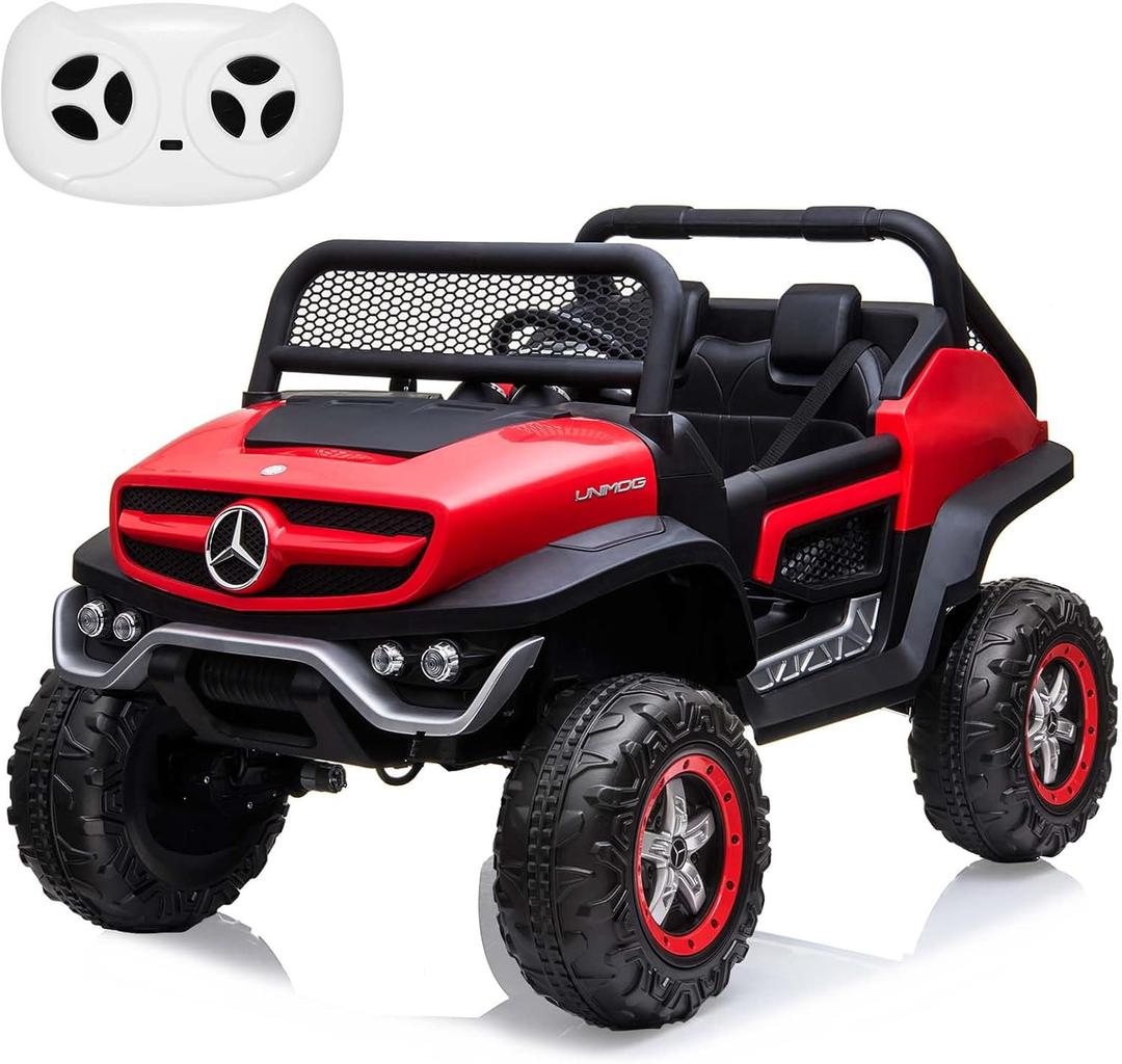 24V 2 Seater Kids Ride On Truck Licensed Mercedes Benz Ride On Toy for Toddles Electric Vehicle with Remote Control, Battery Display, Trunk, Spring Suspension, Led Lights, Music, Red