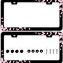 2pcs Pink Butterflies License Plate Frame Beautiful Butterfly License Plate Frames Stainless Steel Accessories Cars Decor with 2 Holes and Screws Fits Standard Us Ca Vehicles Size 12.2 X 6 Inches