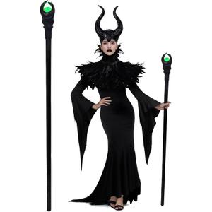 51Inch Halloween Evil Queen Staff Scepter Green LED Light up Magical Scepter Wand Wizard 51inch Adustable Length