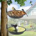 2 Bird Feeders Tree Mounted with Heavy Duty Sturdy Steel, 9.15 in Diameter1.53" Deep Dark Brown Bird Bath Tray,Installed on Wooden Fences, Trees, Deck,Indoor and Outdoor Walls