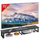 Clikuutory 59" Large TV Riser for 32-75 inch TVs, Tabletop Stand with Steel Legs, Storage & Dual - Screen Office Desk Function, Ideal for Home Office, Bedroom, Living Room, Black