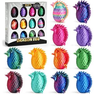 12PACK 3D Printed Dragon Eggs, Easter Basket Stuffers for Children and Teens, Unique Easter Toys & Gifts for Boys, Mini Articulated Dragon Toys for Kids.