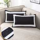 JOJOGOGO Black Outdoor Lumbar Pillow Covers 12x20 Waterproof Set of 2 Black and White Rectangle Outdoor Lumbar Pillows for Porch Swing Garden Bench and Patio Furniture