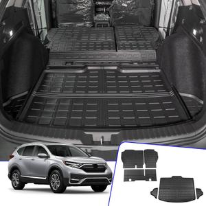 Rongtaod Cargo Mat Compatible with 2023 2024 2025 2026 Honda CRV Trunk Mat Cargo Liner TPE All Weather Back Seat Cover Protector CR-V Accessories (Fit Lower Deck,Backrest Mats+Trunk Mat)