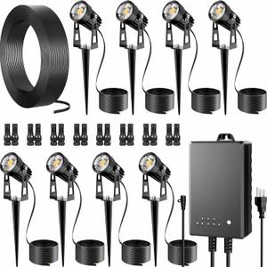 All-in-One Outdoor Low Voltage Landscape Lighting Kit, LED Landscape Spot Lights with 60W Transformer and 65FT Wire, Waterproof Outside Spotlights for Yard, Garden, Tree, Pathway, House, 3000K, 8 Pack