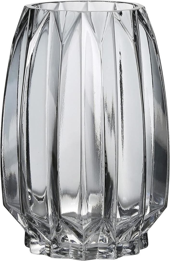 Lucky Bird Modern Black Grey Ribbed Glass Vase for Flowers, Candles and Decorative Accents - Tall/Short Glass Vase for Centerpieces Home Table Decor(Grey H7.87in)