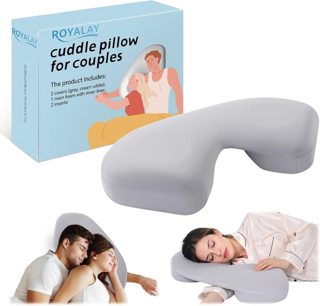 ROYALAY Cuddle Pillow, Adjustable Height Side Sleeper Pillow with Arm Hole for Adults, Memory Foam Neck Support for Couples Relieve Pressure with Washable Cover
