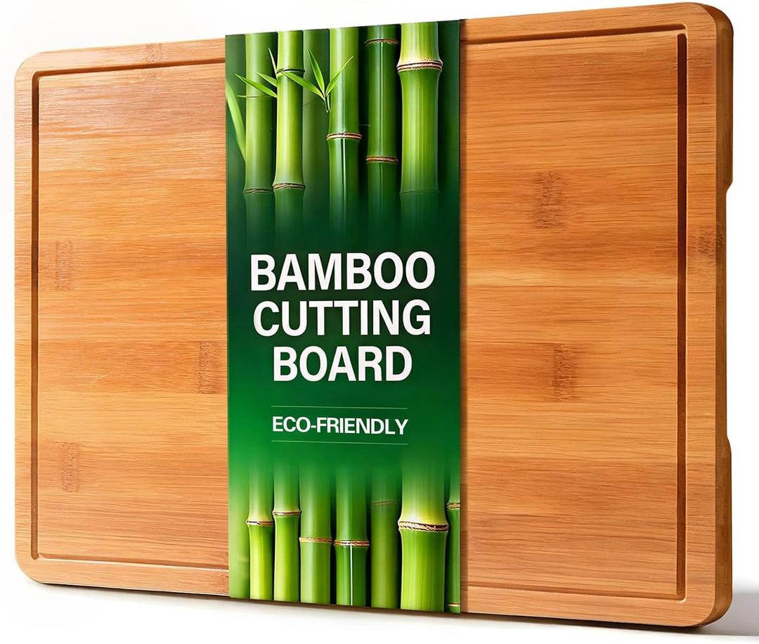 Zarler Bamboo Cutting Boards for Kitchen, 15.5x10.5 Durable Wood Cutting Board with Juice Grooves and Handles, Wooden Chopping Board for Meal Prep, 500 Carbonized Bamboo, XL Size, Ideal Kitchen Gift (Brown)