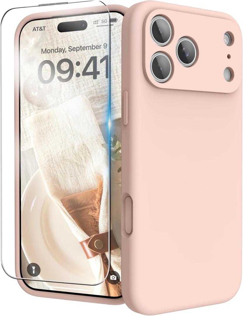 for iPhone 17 Pro Case, Liquid Silicone Cover with Camera Protection Anti-Scratch Soft Microfiber Lining Shockproof Protective Phone Case for iPhone 17 Pro 6.3", Pink Sand