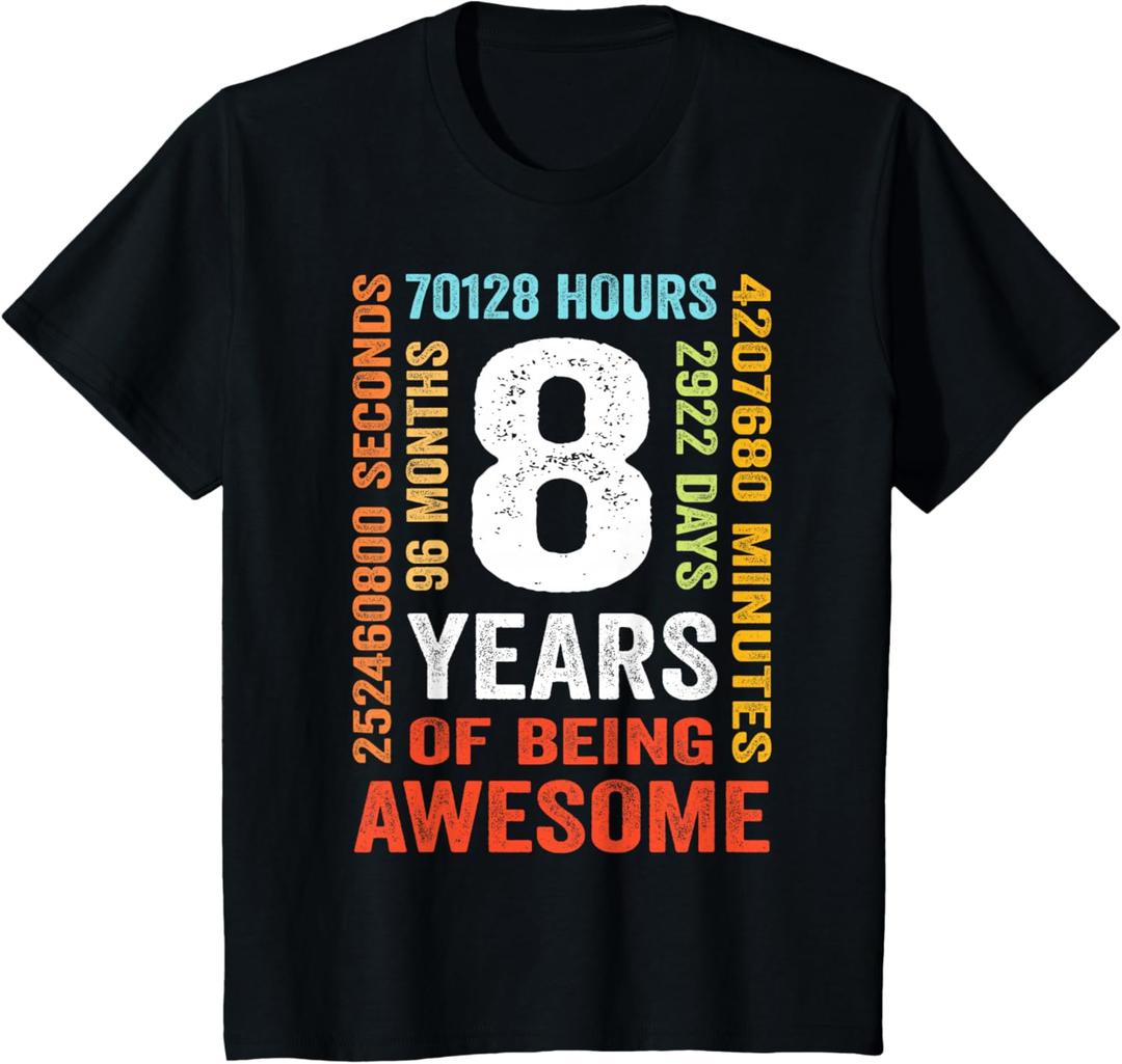 8th Birthday 8 Years Old Vintage Retro 96 Months T-Shirt