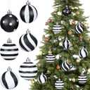 Riceshoot 24 Pcs Christmas Black and White Ball Ornaments Xmas Plastic Stripe Dot Hanging Ball for Christmas Tree Party Decoration Supplies(2.36 Inch) (Classic Style)