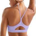 YEOREO Luciny Workout Y Back Sports Bras for Women Spaghetti Straps Racerback Padded V Neck Medium Impact Gym Bra Yoga Top (Small, Light Purple)