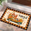 Happy Fall Doormat Thanksgiving Day Pumpkin Front Door Mat Autumn Harvest Vintage Rustic Yard Non Slip Seasonal Home Decorate Indoor Outdoor Party Decoration 17 X 29 Inch