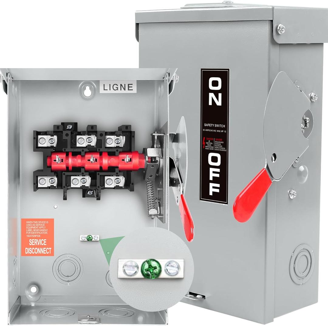 Upgrade3P 60 Amp Disconnect,New Add Ground Design,Disconnect Switch Non-Fuse,NEMA 3R Standard,Heavy Duty Steel Material,Rust and Corrosion Resistant,for Indoor and Outdoor,120/240v,10-Year Warrnaty