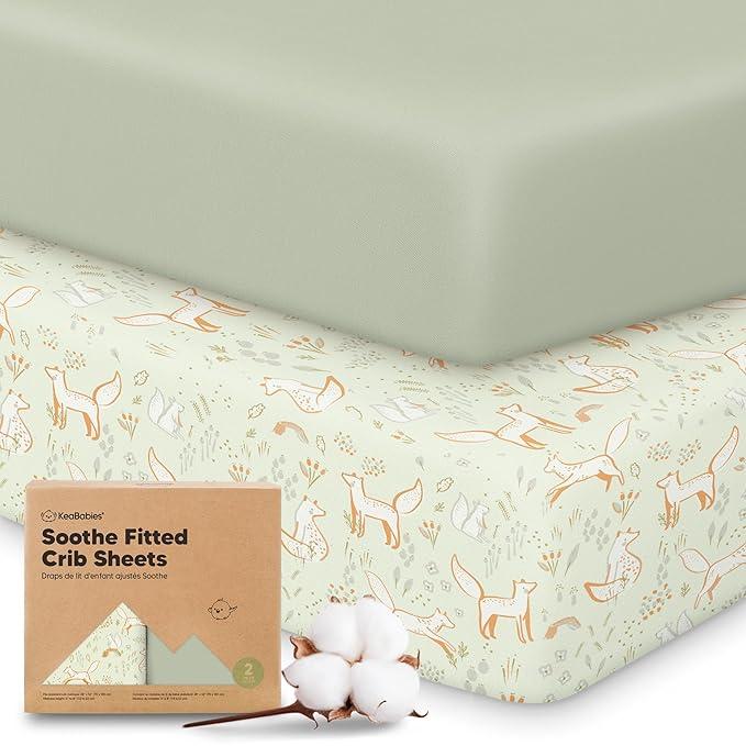 KeaBabies 2-Pack Organic Crib Sheets for Boys, Girls - 52x28 Fitted Crib Mattress Sheet Neutral, Breathable Jersey Cotton Cover for Baby Bed, Toddler Mattress, Soft & Cute Prints (Foxtrot)