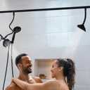 Dual Shower Head for Couples, High Pressure and Adjustable Multimodal Tandem Shower Head System for Two People Rod, 3-Setting Diverter with Holder, 71 Inch Extra Long Hose (Matte Black)