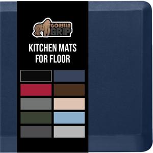 GORILLA GRIP Comfortable Cushioned Kitchen Mats for Floor, 48x20, Waterproof and Stain Resistant Soft Top, 3/4 Inch Thick Ergonomic Standing Desk Anti Fatigue Mat, Foam Supports Ankles and Feet, Navy