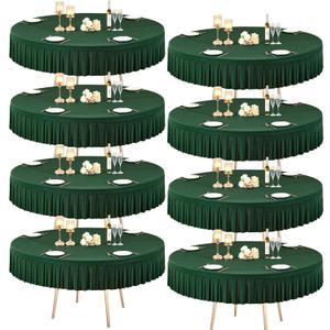 8 Pack Green Spandex Round Tablecloths for 72 inch Table, Stretchy Fitted 6FT Round Table Cloths Wrinkle Free Round Table Covers with Table Skirt for Christmas Wedding Banquet Birthday Party