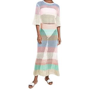 LANNEW Women's Crochet Cover Ups for Bikini Swimsuit Half Sleeve Bathing Suit Rainbow Swimwear Long Beach Dresses, Size medium