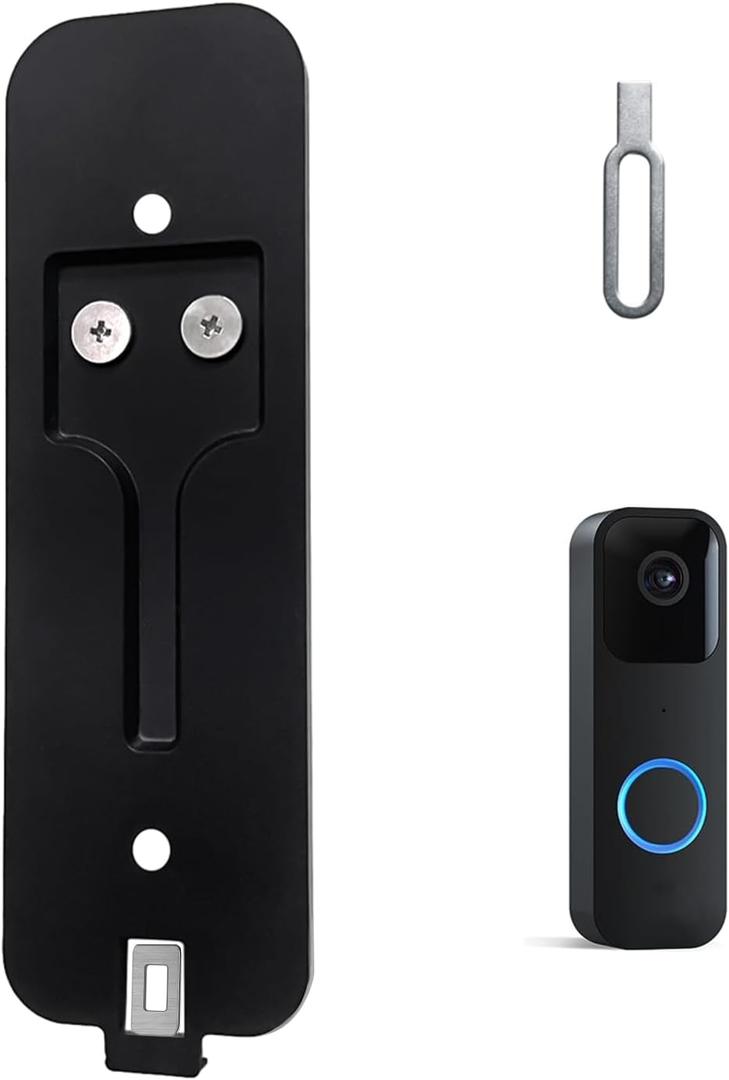 Blink Doorbell Backplate, Blink Doorbell Mount, Upgrade 2 Holes Metal Tab Blink Doorbell Backplate Replacement, Blink Doorbell Accessories, Mounting Plate with Blink Key Replacement (Black)