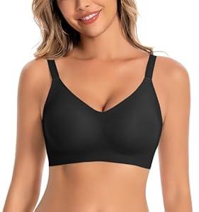 Women's Wireless Bras Comfortable Seamless Bralettes Push Up Everyday Bra for Women 3-Row Back Hooks (X-Large, Black)