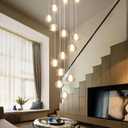 14-Light Modern Chandeliers for Entrance High Ceiling Chandelier Long Lights Fixture LED Ceiling Light Bubble Crystal for Hallway Foyer Stairwell, Silver