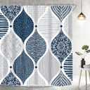 Long Navy Blue and Grey Shower Curtain 72Wx78H Inches Modern Bohemian Geometric Paisley Abstract Minimalist Simple Retro Fashion Groovy Fabric Waterproof Polyester with 12 Pack Hooks Plastic