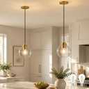 KoKo&Yukina 8" Globe Pendant Light 2 Pack Pendant Lights Kitchen Island Gold Clear Glass Pendant Lights Height Adjustable Mid Century Modern Light Fixture for Dining Room Bedroom Foyer Bulbs Incl.