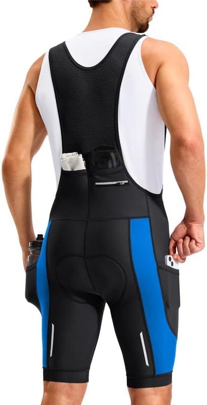 Bikewa Men's Cycling Bibs 4D Padded Bike Shorts with Anti-Slip Leg Grips Biking Bib Shorts Rear 2+1 Zipper Pockets UPF50+