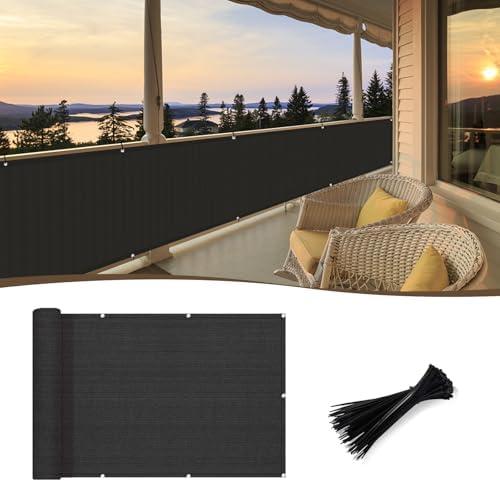 SUNNY GUARD 3'x6' Black Balcony Privacy Screen Fence, Apartments Railing Heavy Duty Wind Screen for Outdoor, Backyard, Patio, Deck Privacy
