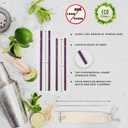 Reusable Stainless Steel Straw Set of 4 - Shorter Lengths (6.5" and 7.5") for Cocktails and Beverages. Travel Case and Cleaning Brush - Perfect for On The Go or Entertaining at Home (Purple Haze)