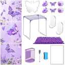 19 Pcs Purple Butterfly Locker Organizer and Decorating Kit with Locker Butterfly Shelf Wallpaper Magnets Mirror Pen Holder Magnetic Whiteboard Organizing Shelf for Back to School Party Essentials
