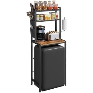 MAHANCRIS Bakers Rack with Mini Fridge Shelf, 3-Tier Microwave Stand, Coffee Bar Station with Paper Holder, Freestanding Kitchen Storage Rack, for Kitchen, Rustic Brown and Black BRHR5401