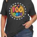 100 Days of School Shirt : Women 100th Day of School Shirt Plus Size Teacher Shirts School Celebration Gifts Pullover Tops (Gray)