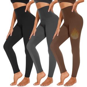 3 Pack Fleece Lined Leggings Women High Waisted Warm Winter Yoga Pants for Women Thermal Running Workout Leggings (Small-Medium, C-3pack Black/Grey/Brown)
