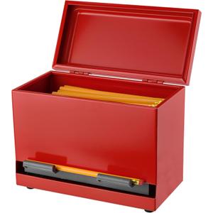 2Fold Pencil Dispenser for Classroom - Stainless Steel Bulk Pencil Holder for Desk - Includes Removable Label Stickers - Teacher Must Haves for Organization - Holds up to 200 Pencils (Red)