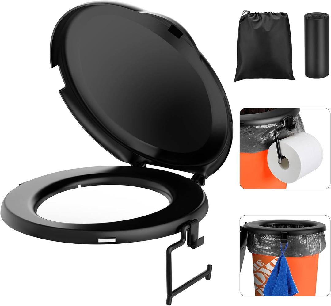 PAHTTO Portable Toilet Seat for 5 Gal Buckets, Camping Toilet Seat with Lid for Adults, Snap-on Toilet Seat with Storage Bags and Disposable Toilet Bags, Camping, Hiking, Emergency, Car, Boat (Black)