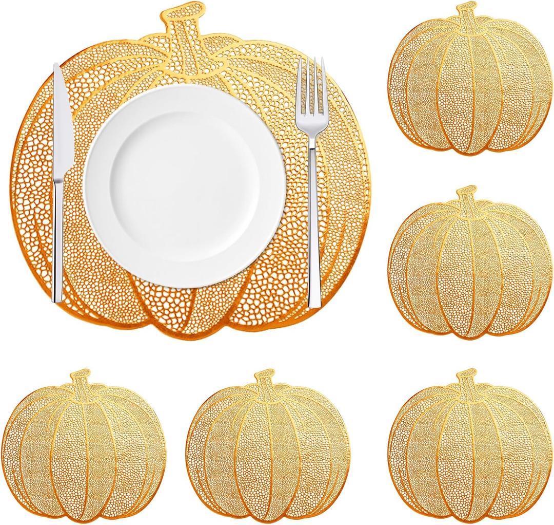 Pumpkin Placemats Set of 6,Orange Harvest Placemats Fall Thanksgiving Placemats Table Mats for Thanksgiving,Halloween and Party Table Decorations 15X15inch