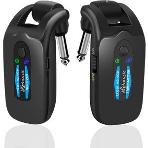 2.4GHZ Wireless Guitar System, Rechargeable Digital Wireless Guitar Transmitter Receiver with 4 Channels and Over 10 Hours Long Battery Endurance for Electric Guitar Bass (Blue)